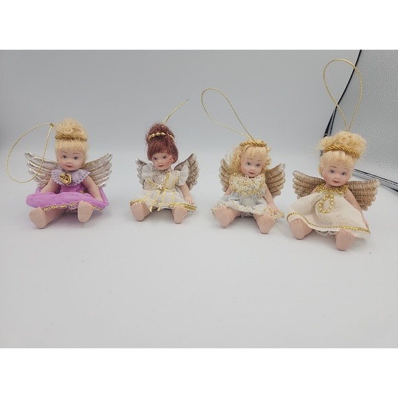 Vintage‎ Porcelain Doll Figure Angel Set Ornaments, 4 Ornaments - Picture 8 of 11